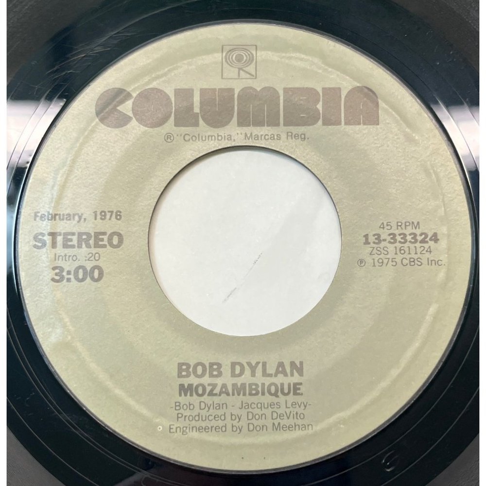 Bob Dylan Mozambique / Hurricane Part II 45 Rock 1975 Columbia 13-33324
